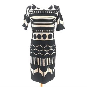 RM LL Black Tan Geo Print Sheath Dress